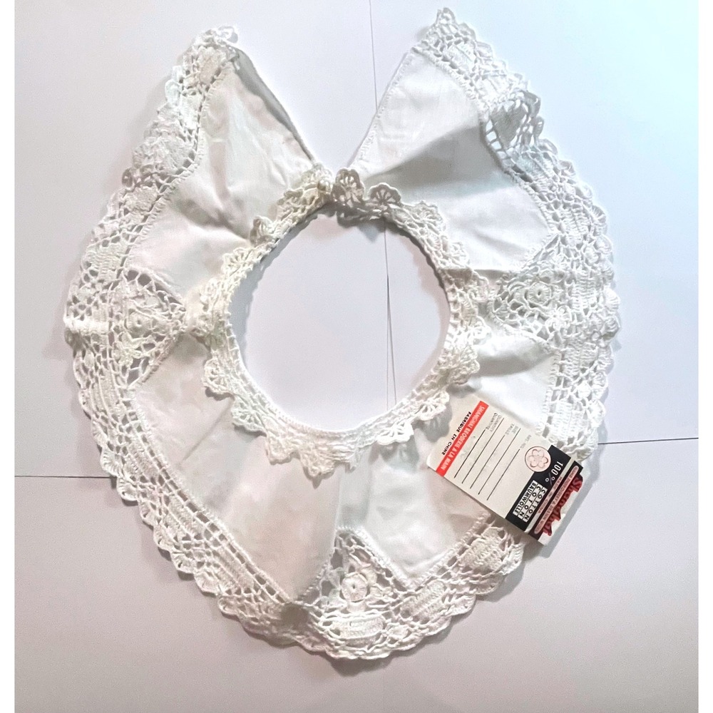 Ann's Vintage Hand Embroidery & Drawn Work White 100% Cotton Crochet Collar -New